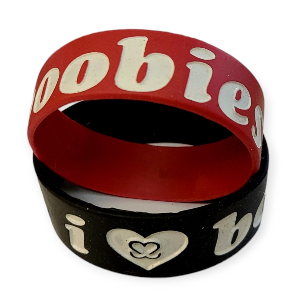 Red and White (1) Rubber Breast Cancer Bracelet